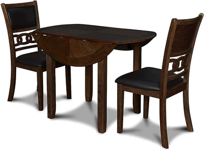 New Classic Furniture Gia 3-Piece Drop Leaf Dining Table Set with 2 Chairs, 42-Inch, Brown