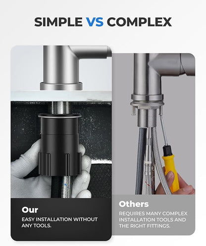 WEWE Kitchen Faucets with Pull Down Sprayer, Leak-Proof Stainless Steel Lead-Free Single Handle 1 Hole for Family Kitchen Commercial Camper Laundry Rv Bar, Brushed Nickel Bar Sink Faucet