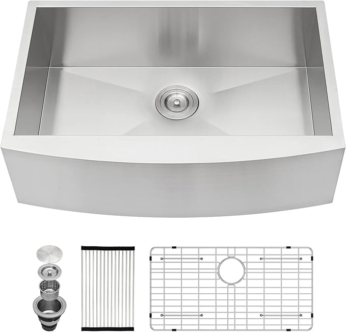 Kichae 33 Inch Farmhouse Kitchen Sink Apron Front Stainless Steel 16 Gauge Single Bowl Farm Sinks Deep Bowl Farmer Kitchen Sinks Farm Style Handmade Sink