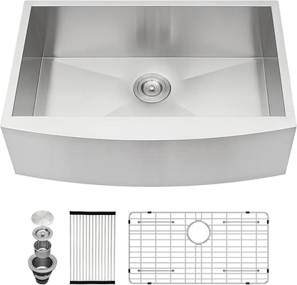 Kichae 33 Inch Farmhouse Kitchen Sink Apron Front Stainless Steel 16 Gauge Single Bowl Farm Sinks Deep Bowl Farmer Kitchen Sinks Farm Style Handmade Sink