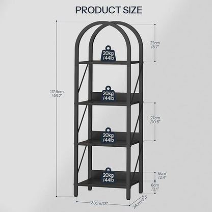 HOOBRO Bookshelf, 4-Tier Bookshelf Arched Display Racks, Industrial Bookcase with Metal Frame, Book Shelf Storage Organizer for Living Room, Office, Bedroom, Black BB424SJ01