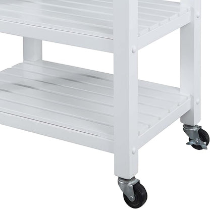 Convenience Concepts Ellaine Butcher Block Kitchen Cart 24.75" - 4 Tier Kitchen Island with Storage Drawer, Dining Room Wine Rack on Wheels, Coffee Station Table, Mobile Utility Trolley, White