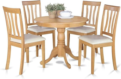 East West Furniture ANTI5-OAK-LC 5 Piece Dining Room Furniture Set Includes a Round Kitchen Table with Pedestal and 4 Faux Leather Upholstered Dining Chairs, 36x36 Inch, Oak
