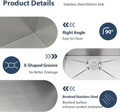 Lordear 33 Double Bowl Kitchen Sink 33x19 Inch Undermount Sink Low Divide Double Bowl 50/50 16 Gauge Stainless Steel Sinks Basin Handmade