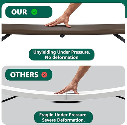 Folding Table 4ft - Heavy Duty Fold-in-Half Plastic Table with Adjustable Height, Portable Utility Tables with Steel Legs for Indoor, Outdoor, Picnic, Camping, Dining, Party(Brown)