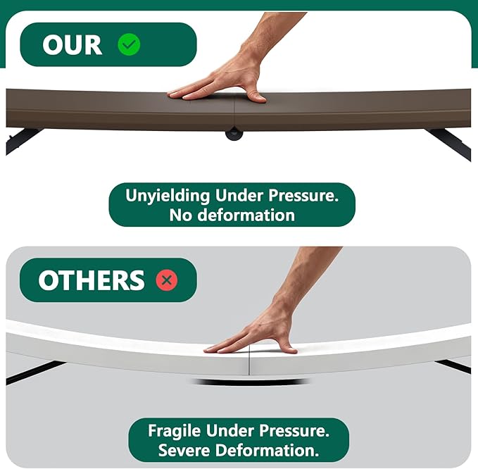 Folding Table 48" x 24" - Heavy Duty Fold-in-Half Plastic Table with Adjustable Height, Portable Utility Tables with Steel Legs for Indoor, Outdoor, Picnic, Camping, Dining, Party (Brown)