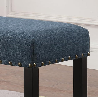 Blue Upholstered Dining Bench with Nailhead Trim, Versatile Furniture for Kitchen Islands, Dining Sets, and More, Supports Up to 300 lbs