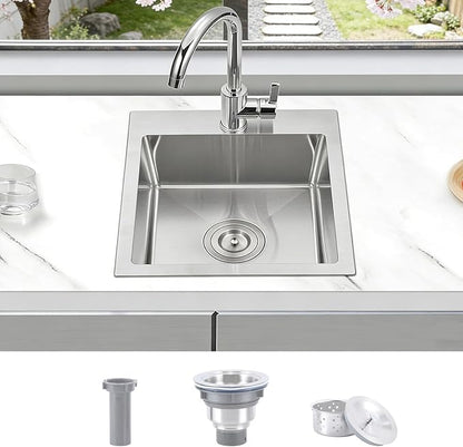 Friho 15 x 17 inch Bar Sink, 15 inch Drop in Wet Bar Sink 16 Gauge Stainless Steel 9 Inch Deep Top Mount Single Bowl Outdoor Rv Sink With Drain