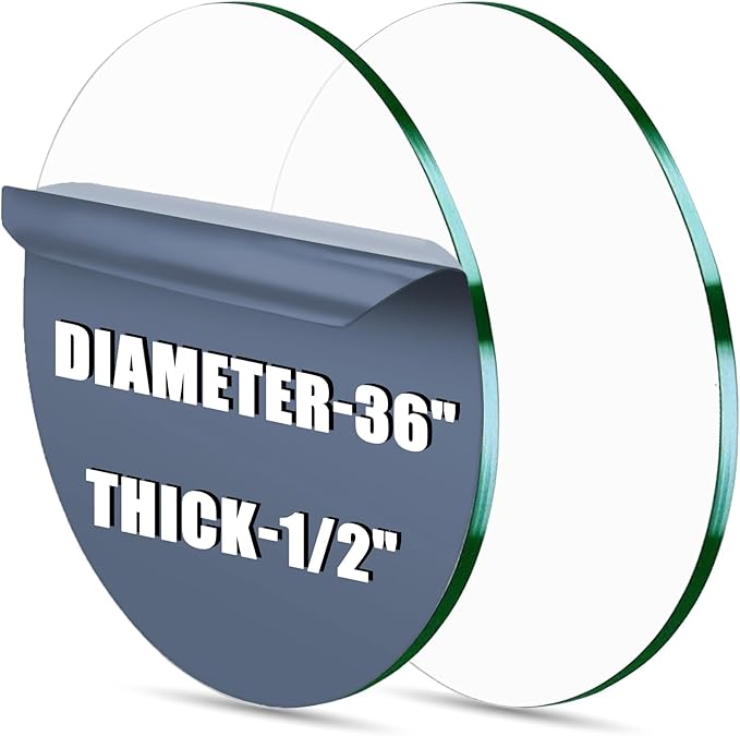 36" Round Tempered Glass Table Top - 1/2" - Thick Flat Polished Edge