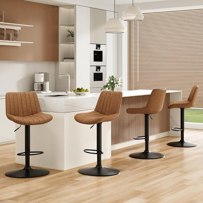 Bar Stools Set of 2, Swivel Adjustable Barstools, with Back Support, PU Leather Counter Height Bar Chairs for Kitchen Island Rustic Barstool, Brown (Brown + PU Leather + Foam-1)