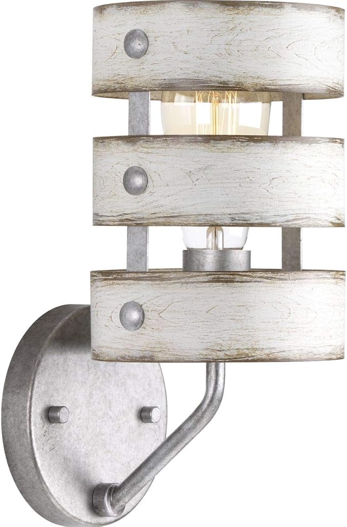 Progress Lighting Gulliver Collection 1-Light Antique Whitewashed Farmhouse Wall Sconce Light, Galvanized Finish