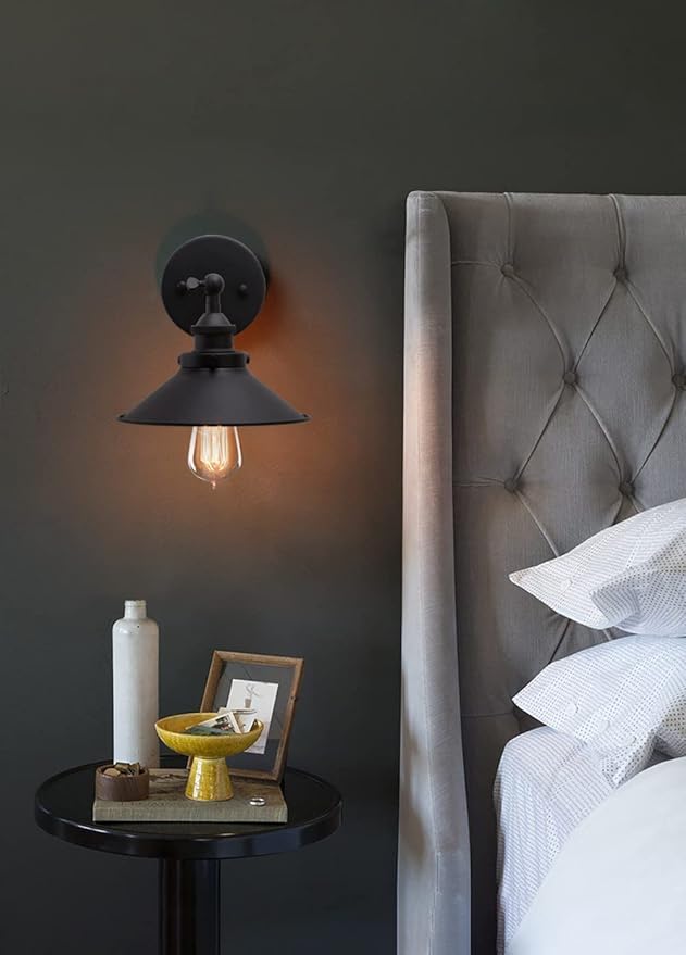 PERMO Vintage Industrial Metal Wall Sconce Lighting 180 Degree Adjustable Wall Lamp Matte Black