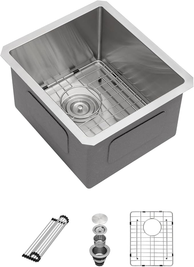 Sarlai 14 Bar Sink Undermount - 14"x18" Undermount Kitchen Sink Single Bowl 16 Gauge Stainless Steel Under Counter Bar Prep RV Camper Outdoor Small Kitchen Sink Basin
