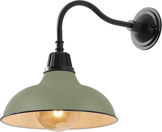 JONATHAN Y 12.25" Matte Olive Green/Black Farmhouse Industrial Outdoor Sconce, LED Gooseneck Wall Light for Porch, Metal Bowl Shade, Dimmable Vintage Exterior Fixture, LED Bulb Included (JYL7613I)
