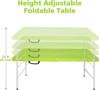 4 FT Folding Table with Carry Handle, Portable Fold-in-Half Plastic Table, Rectangle Foldable Table for Indoor/Outdoor Green