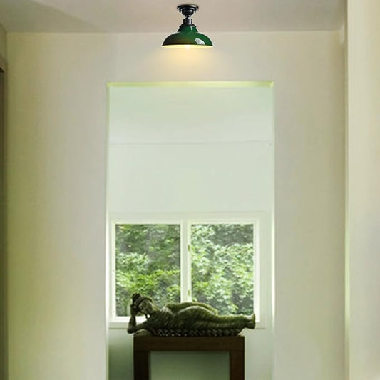 SAMTEEN 12-Inch Industrial Semi Flush Mount Ceiling Light Green Barn Light Ceiling Mount Farmhouse Flush Mount Light Fixture for Hallway Bedroom Foyer Kitchen Entryway