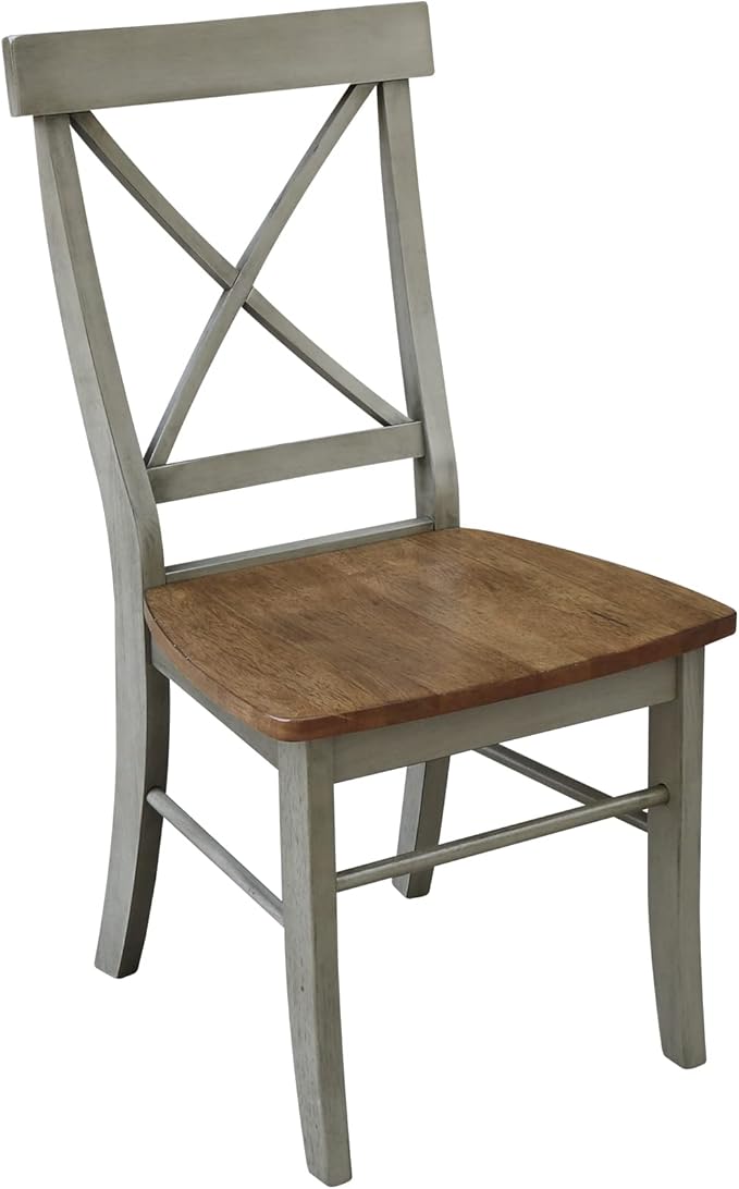 Set of Two X-Back Dining Chairs, Distressed Hickory/Stone