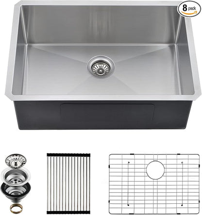 Undermount Kitchen Sink, 28 x 19 Inch Sink Kitchen16 Gauge Stainless Steel Outdoor Laundry Kitchen Sinks Single Bowl
