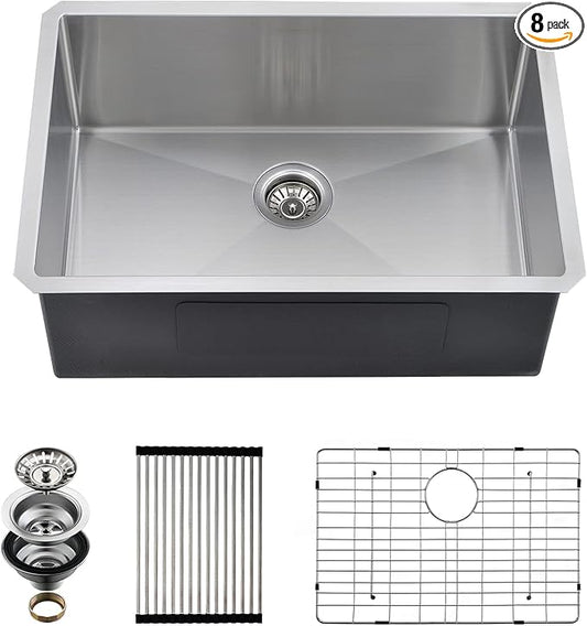 Undermount Kitchen Sink, 28 x 19 Inch Sink Kitchen16 Gauge Stainless Steel Outdoor Laundry Kitchen Sinks Single Bowl