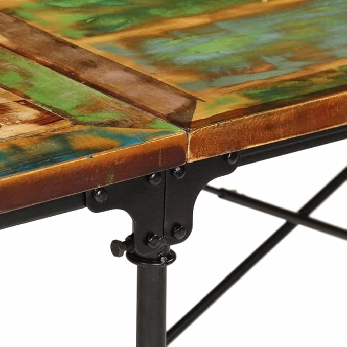 Multicolor Industrial Dining Table Solid Reclaimed Wood with Metal Legs Seats 8 Rustic Finish for Dining Room Kitchen and Home