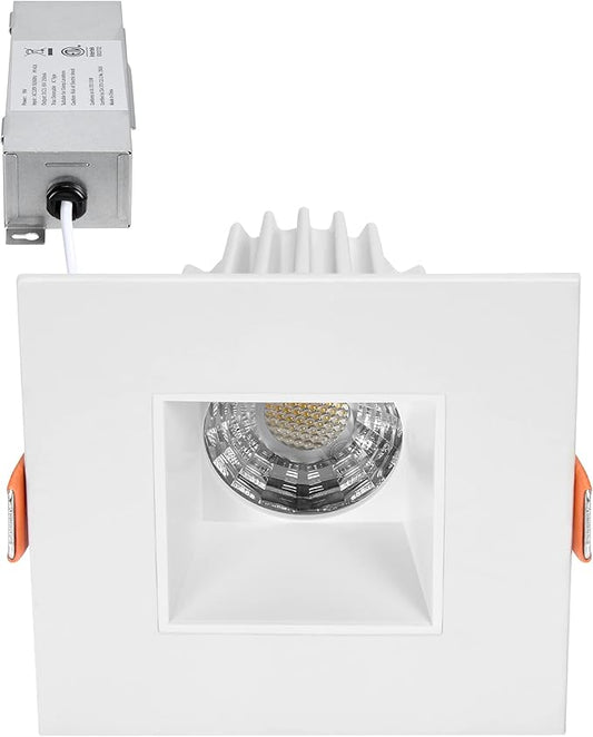 Maxxima 2 in. Ultra-Thin Recessed Anti-Glare LED Downlight - Canless IC Rated, 500 Lumens, 5 Color Temperature Selectable 2700K/3000K/3500K/4000K/5000K, Dimmable Square White Trim, 90 CRI