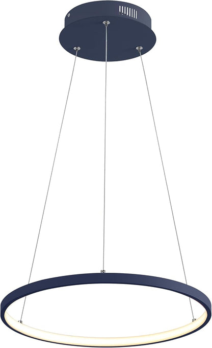 JONATHAN Y 15.75" Navy Modern Integrated LED Pendant Light, Dimmable Round Hoop Chandelier for Kitchen Island, Dining Room, Adjustable Height Metal Hanging Light (JYL7202F)
