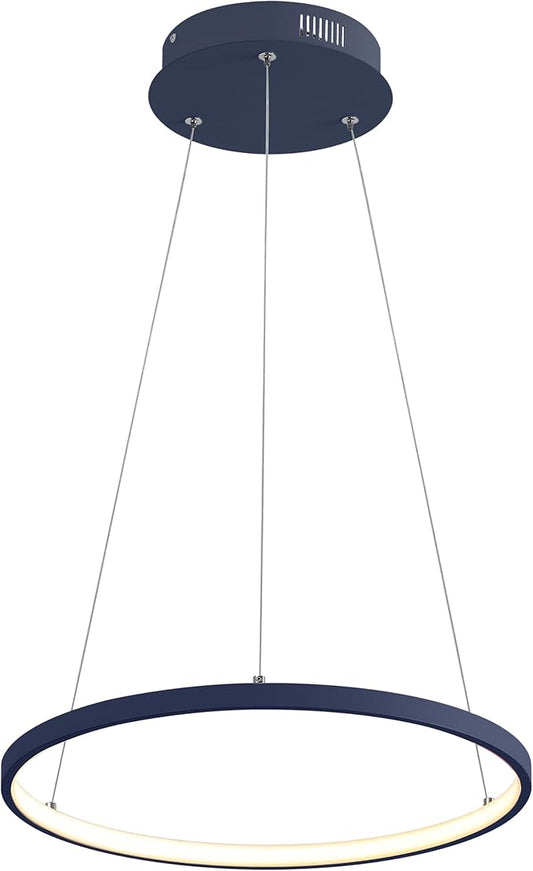 JONATHAN Y 15.75" Navy Modern Integrated LED Pendant Light, Dimmable Round Hoop Chandelier for Kitchen Island, Dining Room, Adjustable Height Metal Hanging Light (JYL7202F)