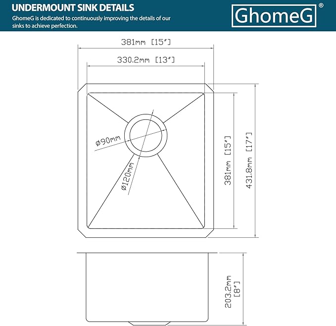 15 Undermount Kitchen Sink 15"x17"x8" Single Bowl 16 Gauge Stainless Steel Under Counter Single Bowl Kitchen Sinks Basin with Drain Strainer