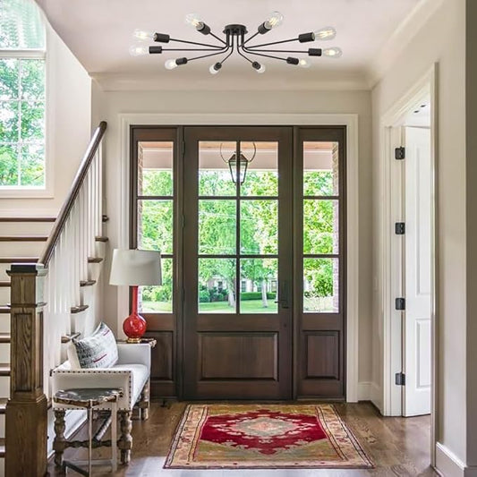 Modern Semi Flush Mount Ceiling Light Industrial 10 Light Vintage Oil Rubber Bronze Sputnik Chandelier Lighting Industrial Kitchen Light Fixture