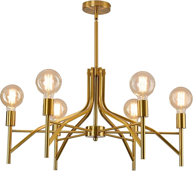 ASGYISA Modern Brass Gold Chandelier Light Fixture 6 Light Vintage Dining Room Light Fixture for Farmhouse Bedroom, Kitchen Foyer Entryway and Living Room