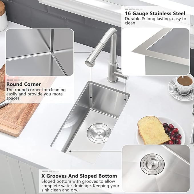10 Inch Bar Sink Undermount-VASOYO 10x18 Small Kitchen Sink Undermount Wet Bar Sinks 16 Gauge Stainless Steel Single Bowl Small Rv Sinks Outdoor Basin with Bottom Grid