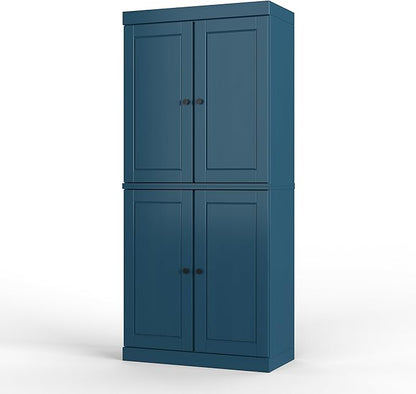 Palace Imports Solid Kitchen Pantry Cabinet - 71.5" h x 32" Tall Storage Cabinet - Teal Blue, Adjustable Shelves & 2-Drawer Kit, 100% Renewable Eco-Friendly Wood, Made in Brazil