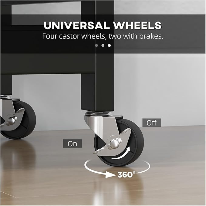 Rolling Kitchen Island Cart, Compact Trolley On Wheels with Top, Shelves & Drawers for Home Dining Area, Black,Multi-Purpose