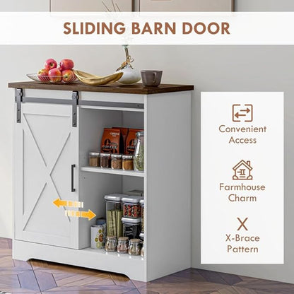 Farmhouse Kitchen Sideboard Buffet Cabinet, 33'' Kitchen Storage Island with Drawer and Adjustable Shelf, Cupboard Liquor Pantry for Kitchen, Dining Living Room