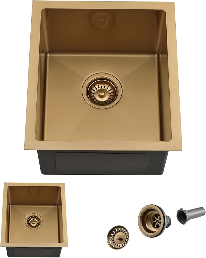 14 Inch Gold Bar Sink Undermount,14x19 Gold Bar Sink Undermount Small Stainless Steel Kitchen Sinks 18 Gauge Single Bowl Kitchen Prep Sinks with Drain Strainer