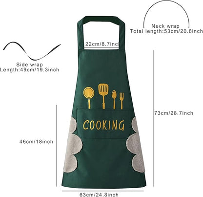 DILLMAN Women Kitchen Apron with Hand Wipe Pockets，Big Pocket,Hand-wiping, Waterproof for Cooking Baking