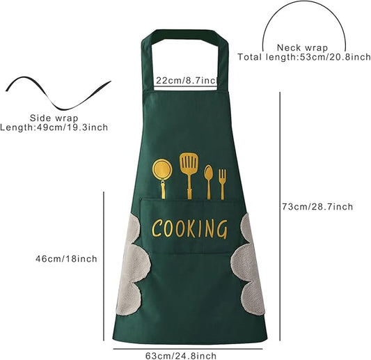 DILLMAN Women Kitchen Apron with Hand Wipe Pockets，Big Pocket,Hand-wiping, Waterproof for Cooking Baking