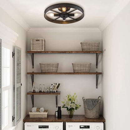 Round Ceiling Light Fixture 4-Lights Semi-Flush Mount Ceiling Light Fixture Black Rustic Metal Farmhouse Chandelier for Kitchen Island Dining Room Hallway Entryway Bedroom Living Room