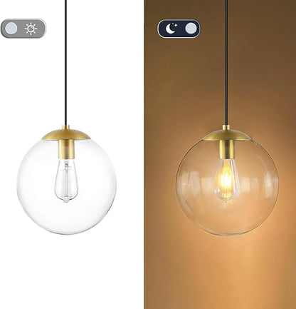 KoKo&Yukina 8 Inch Globe Pendant Lighting for Kitchen Island Mid Century Modern Hanging Light Fixture with Clear Globe Glass Gold Brass Hanging Ceiling Lights for Sink Bathroom Entryway (Bulb Incl.)