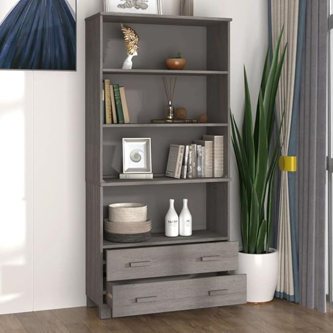 Highboard Set of 2, Light Grey Solid Pinewood MDF, Large Storage Cabinet for Living Room, Tall Buffet Cabinet with Sliding Doors Kitchen Furniture