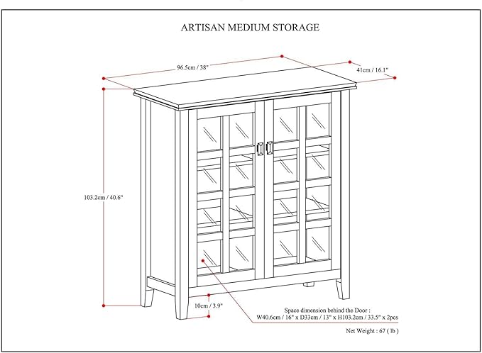 SIMPLIHOME Artisan SOLID WOOD 38 inch Wide Transitional Medium Storage Cabinet in Distressed Grey for the Living Room, Entryway and Family Room