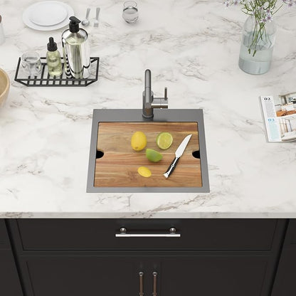 18 Inch Black Drop In Bar Sink Outdoor Kitchen Sink Nano PVD Gunmetal Black Ledge Workstation 16 Gauge Stainless Steel Single Bowl Small Sinks with Pull-out Faucet 18"x18"x9"