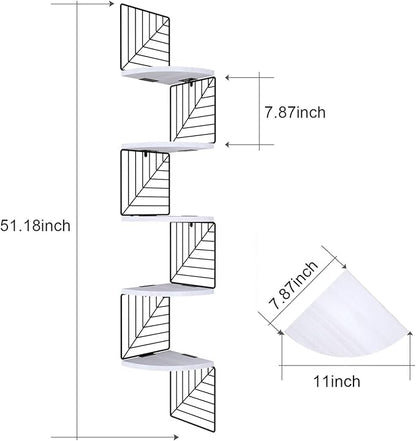 Love-KANKEI Corner Shelf Wall Mount of 5 Tier Rustic Wood Floating Shelves Wall Shelves for Bedroom Living Room Bathroom Kitchen Office and More White