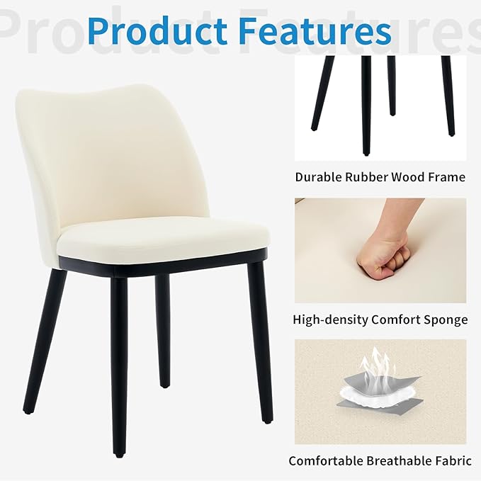 4 Dining Chairs: Upholstered Velvet Dining Room Side Chairs, Chair for Dining Room with Padded Seat and Wood Legs-Modern Dining Chairs for Restaurant, Kitchen, Cafe, Living Room(Off-White)