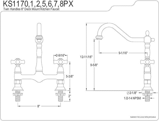 Kingston Brass KS1172PX Heritage Bridge Kitchen Faucet, Polished Brass