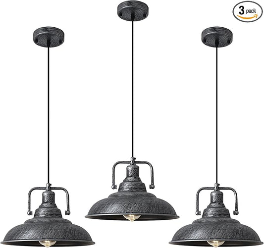 Black and Silver Pendant Light 12.5 inches 3 Packs, Farmhouse Pendant Light, Industrial Pendant Light, Kitchen Pendant Lights, Pendant Lights Kithen Island for Bedroom; Living Room; Kitchen