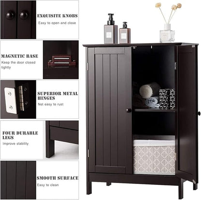 LDAILY LUARANE Bathroom Floor Cabinet, Wooden Floor Storage Cabinet with Double Doors, Simple Double Storage Cabinet, Suitable for Kitchen, Bathroom, 23.5 x 14 x 34 inches (Brown)