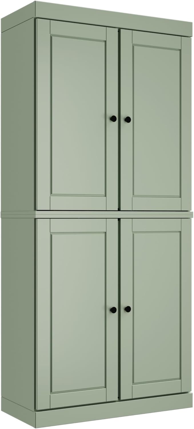 Palace Imports Solid Wood Kitchen Pantry Cabinet - 71.5" H x 32" W, Tall Storage Cupboard - Sage, Adjustable Shelves & 2-Drawer Kit for Living Space, 100% Renewable Eco-Friendly Wood, Made in Brazil