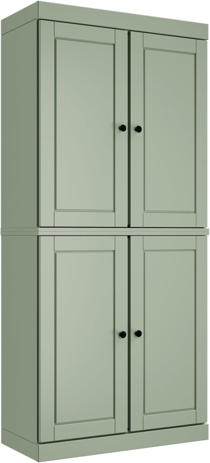 Palace Imports Solid Wood Kitchen Pantry Cabinet - 71.5" H x 32" W, Tall Storage Cupboard - Sage, Adjustable Shelves & 2-Drawer Kit for Living Space, 100% Renewable Eco-Friendly Wood, Made in Brazil