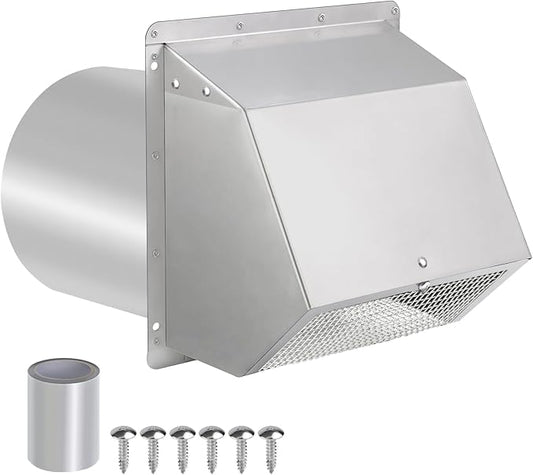 8 inch Wall Vent Ccover,Exhaust Vent Hooded Wall Vent with Screen and Damper,Outdoor Wall Exhaust Vent Cap Exterior Air Vent Cover for Kitchen Range Hood HVAC Duct Dryer Ventilation,Stainless Steel
